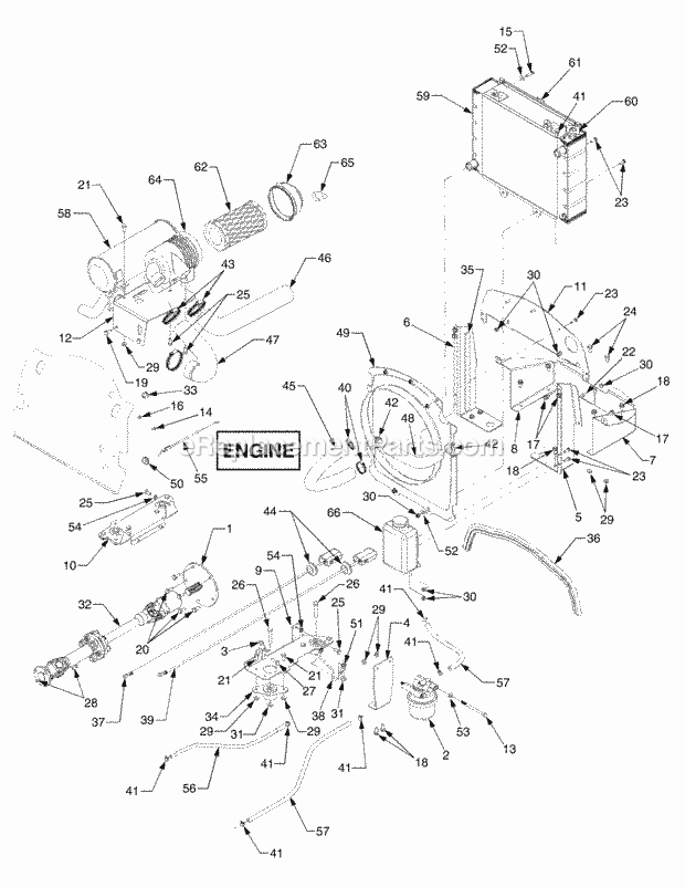 Engine And Drive Shaft Diagram and Parts List for 5264DE 54AE546-710, 54BE546-710 Cub Cadet Lawn Tractor